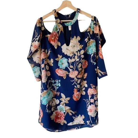 Charles Henry Cold Shoulder Blue Floral Dress Size S Women - Picture 3 of 14
